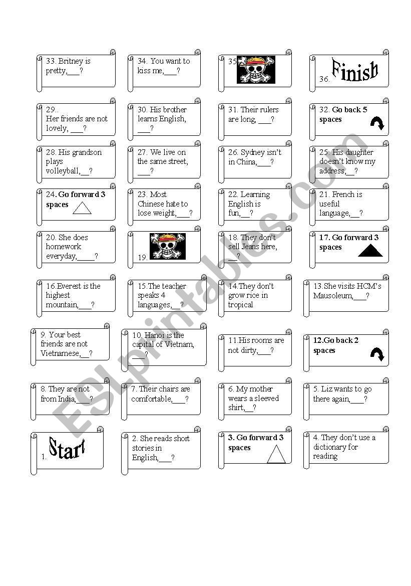 Game to teach tag-question worksheet