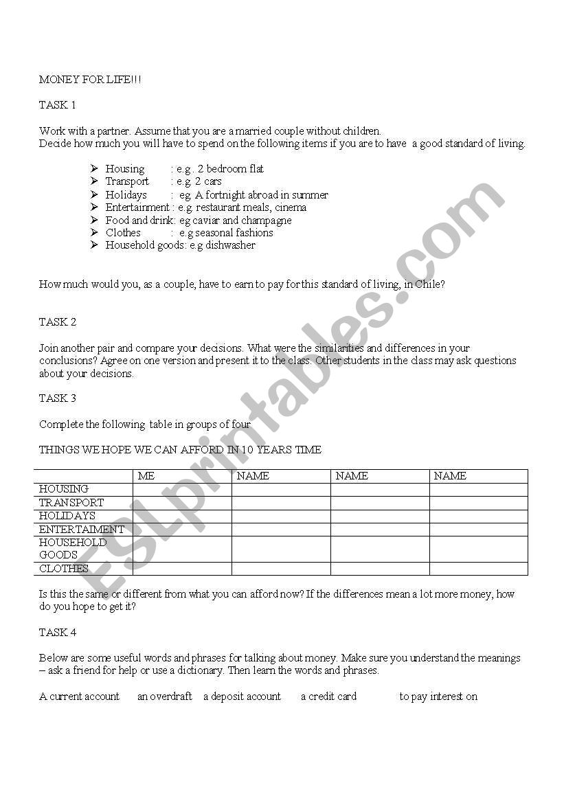 Money worksheet