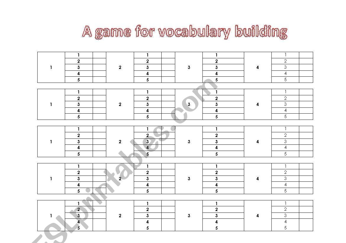 A GAME FOR VOCABULARY BUILDING