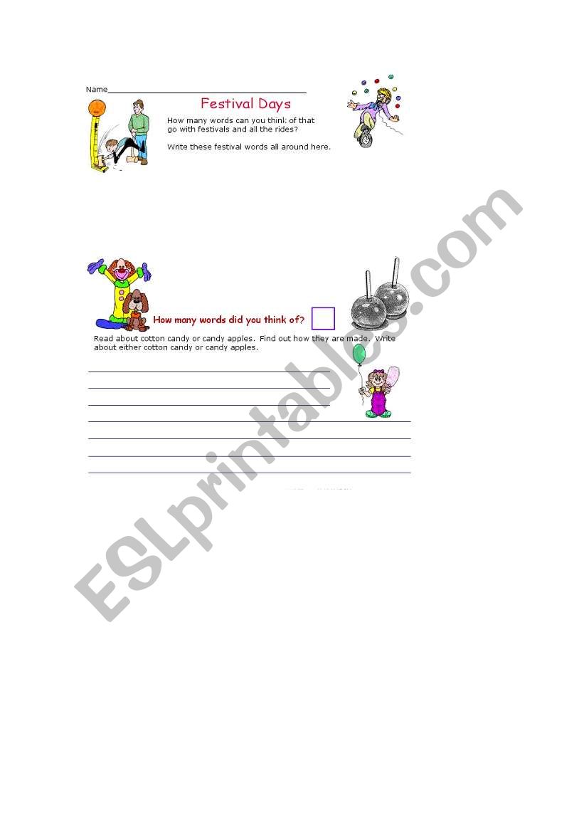 FESTIVAL DAY worksheet