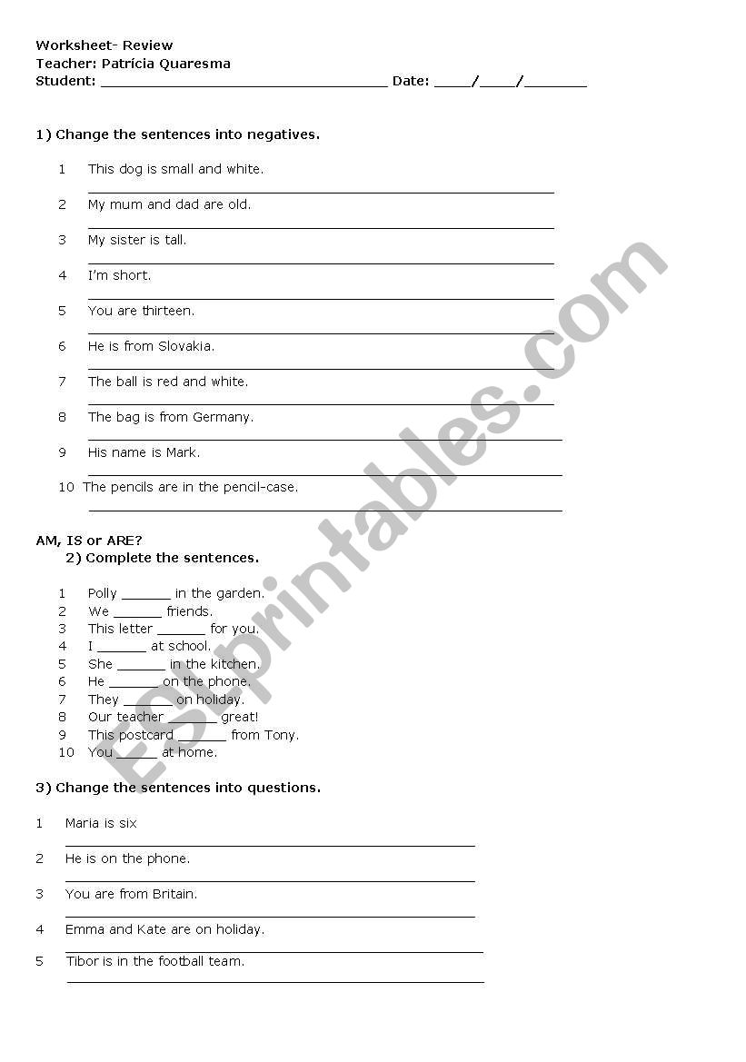 VERB TO BE ACTIVITY worksheet