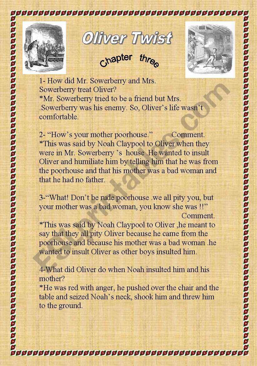 Oliver Twist (chapter 3 & 4) worksheet