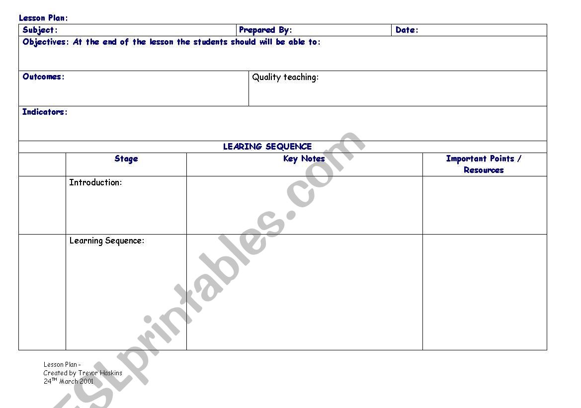 Lesson plan template worksheet