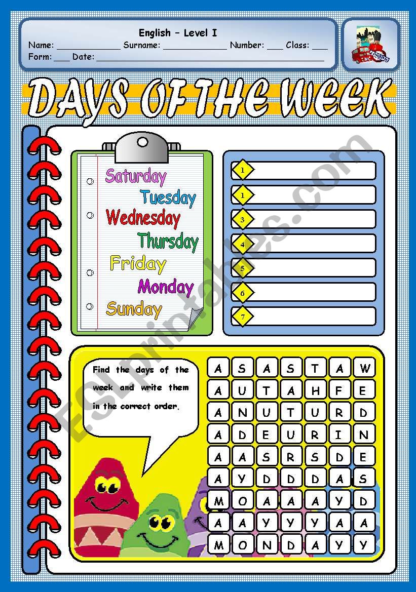 DAYS OF THE WEEK worksheet