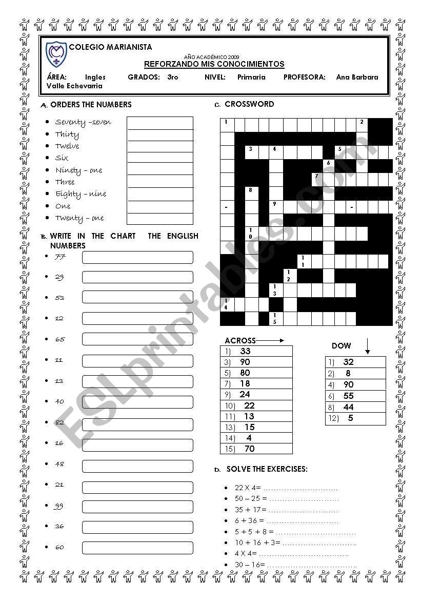 PRACTICING WITH NUMBERS  worksheet