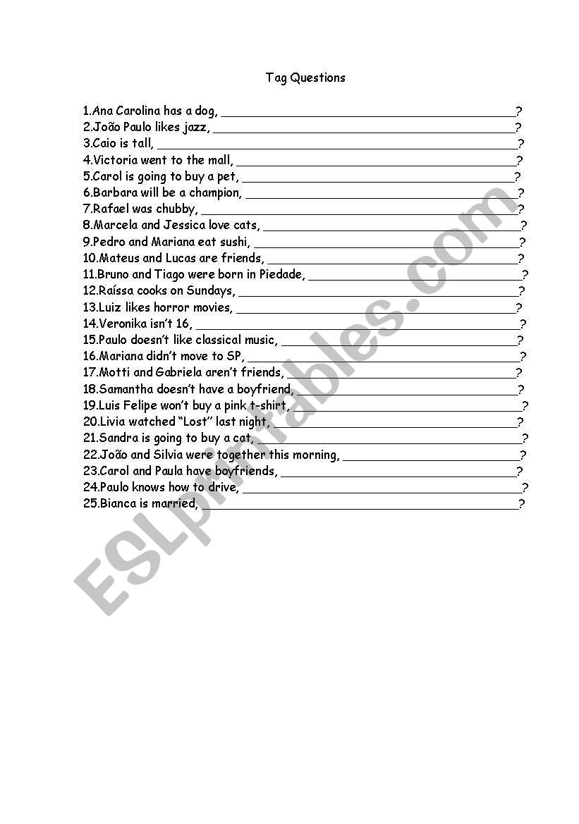 Tag Questions worksheet