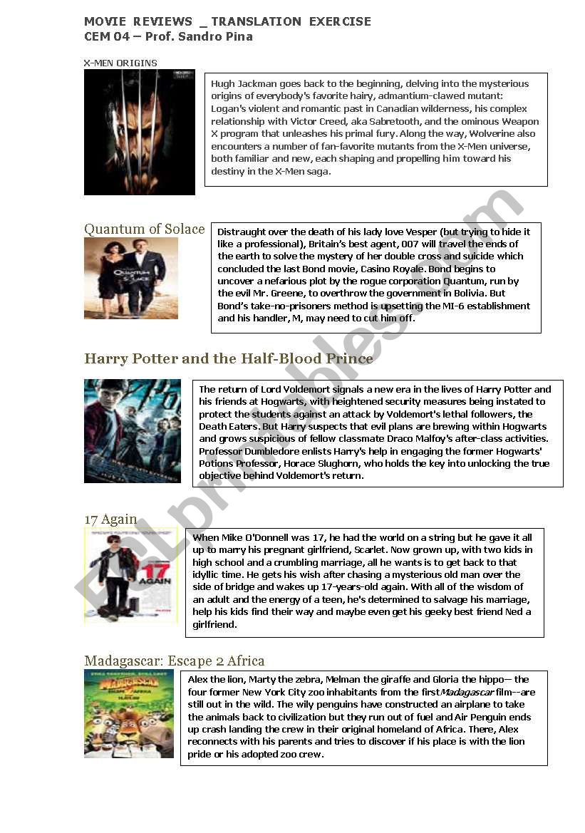 movies reviews worksheet