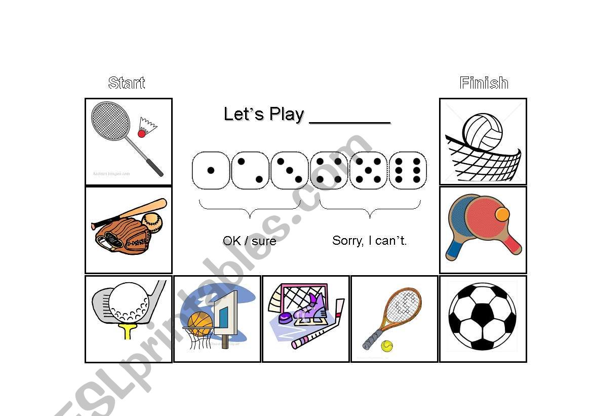 Sports dice game. worksheet