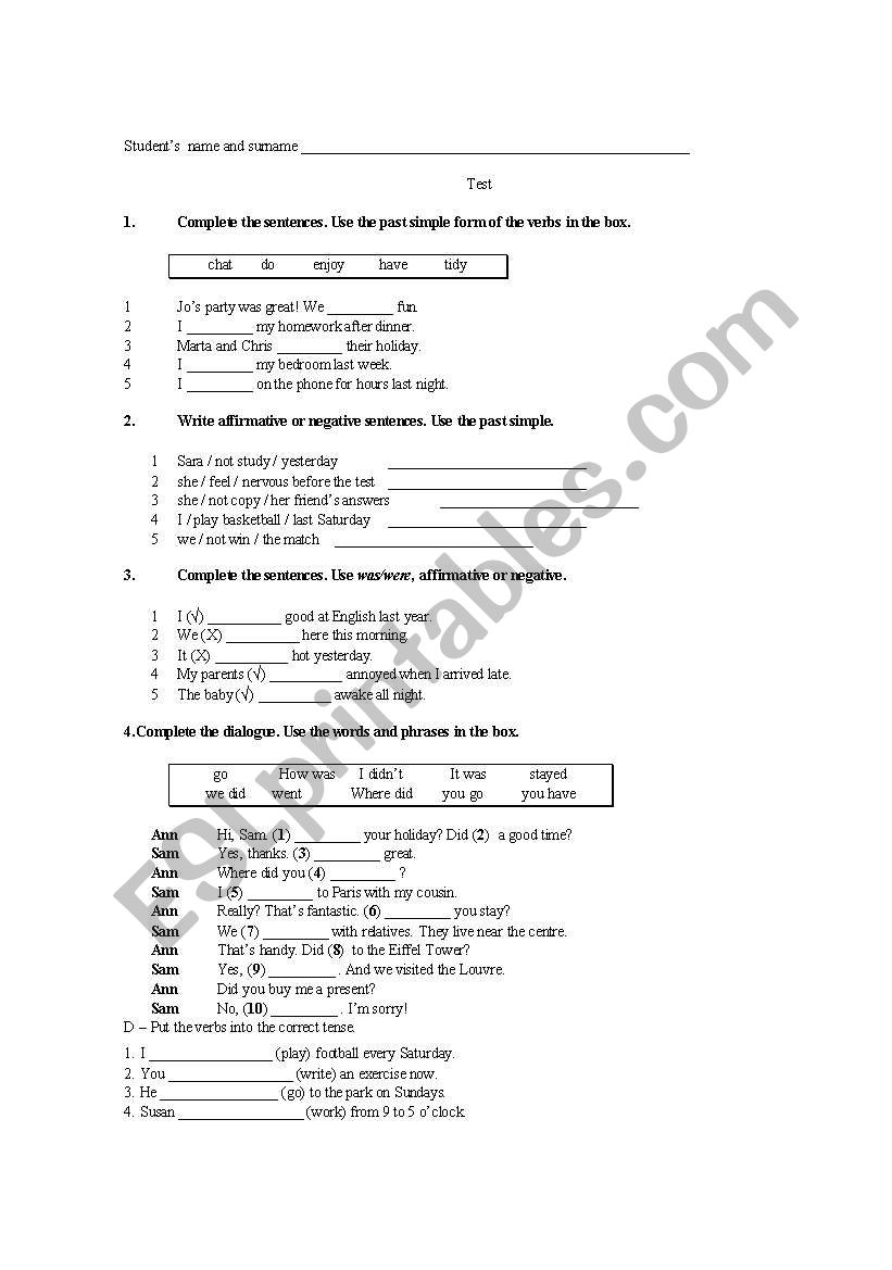 test to check the understanding of Present simple/present progressive and past simple