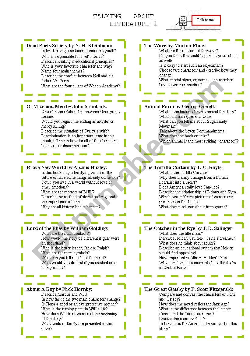 Talking about Literature - Conversation Cards 1