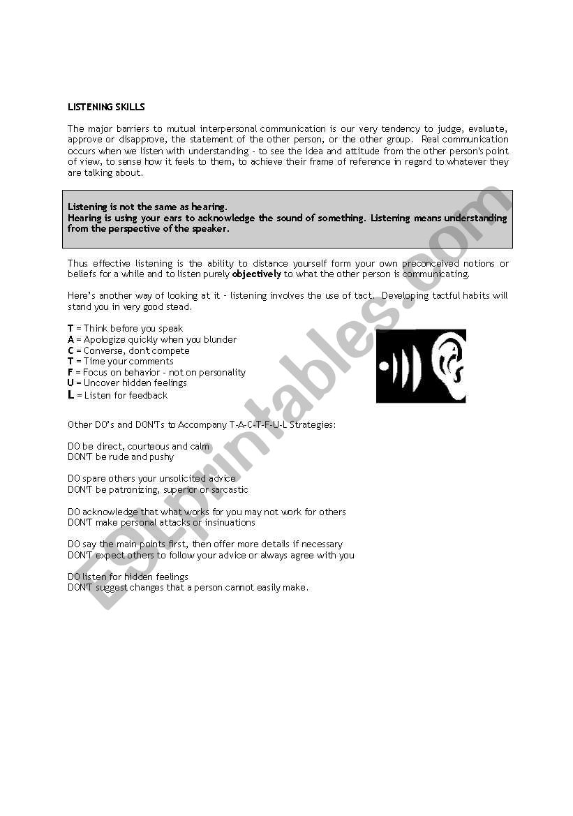 Listening Skills worksheet