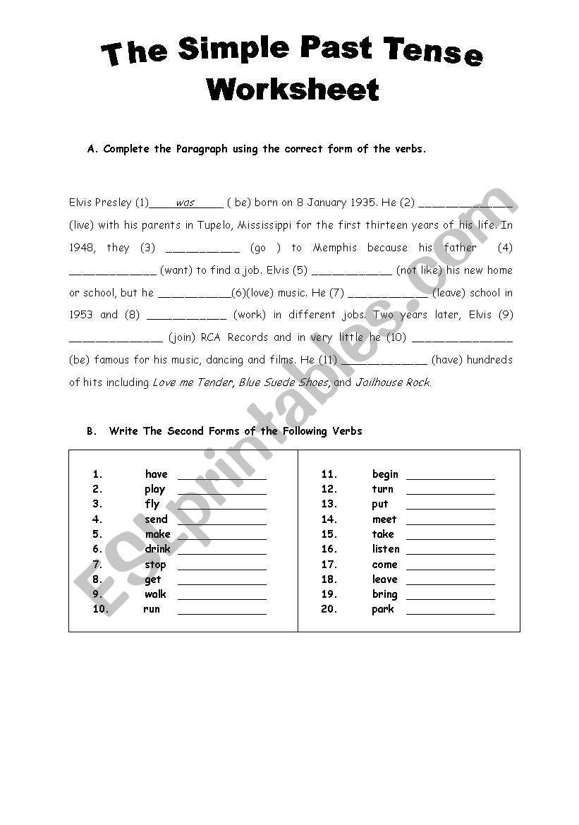 The simple past tense worksheet