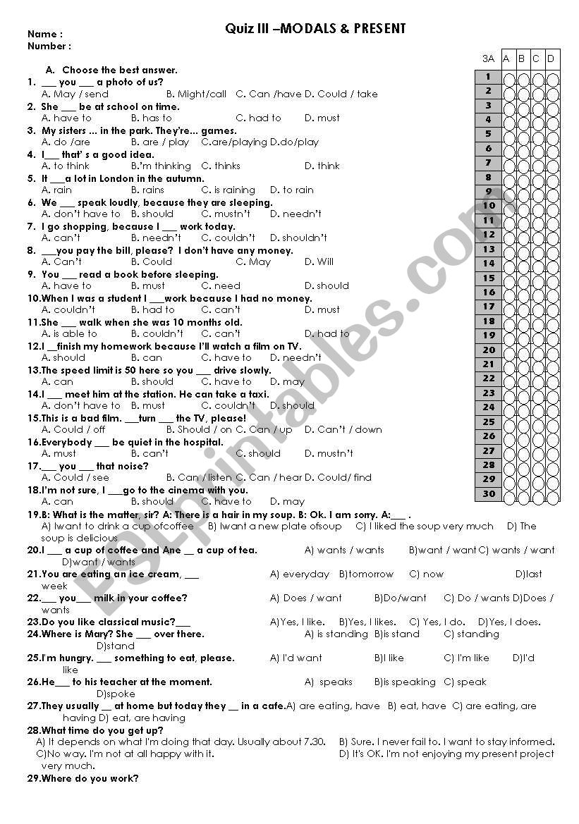 test worksheet