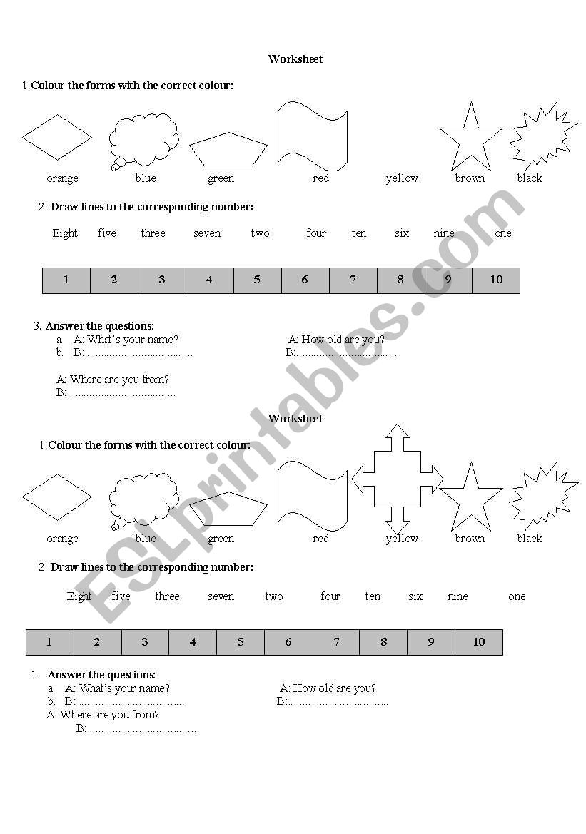 colours &numbers worksheet