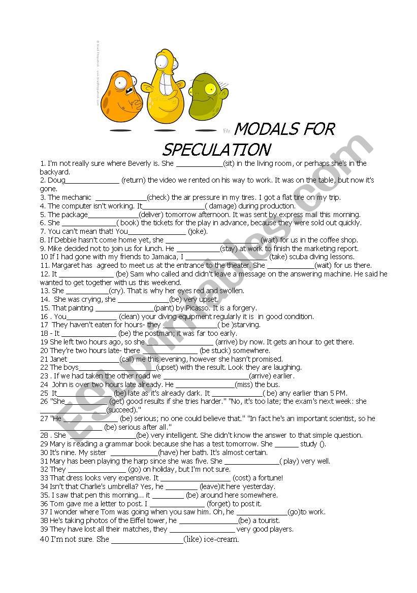 Modals for speculation worksheet