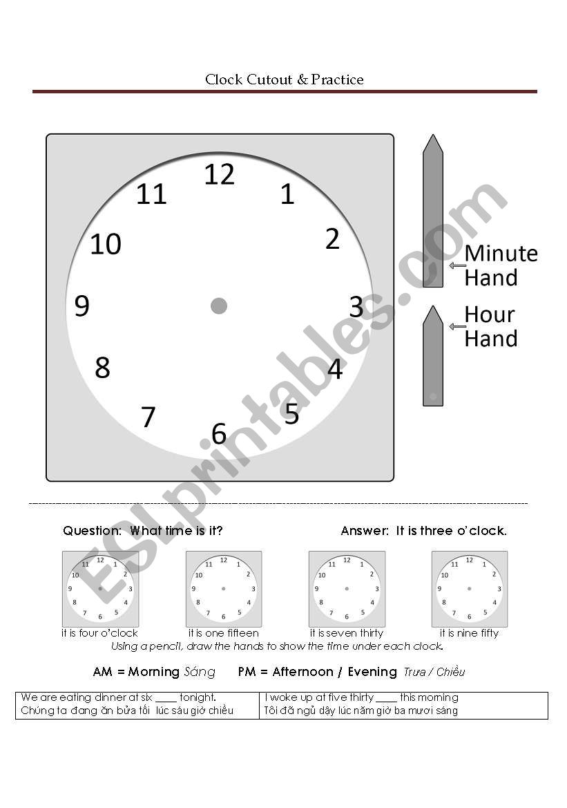 Clock Cutout & Practice - VN Class