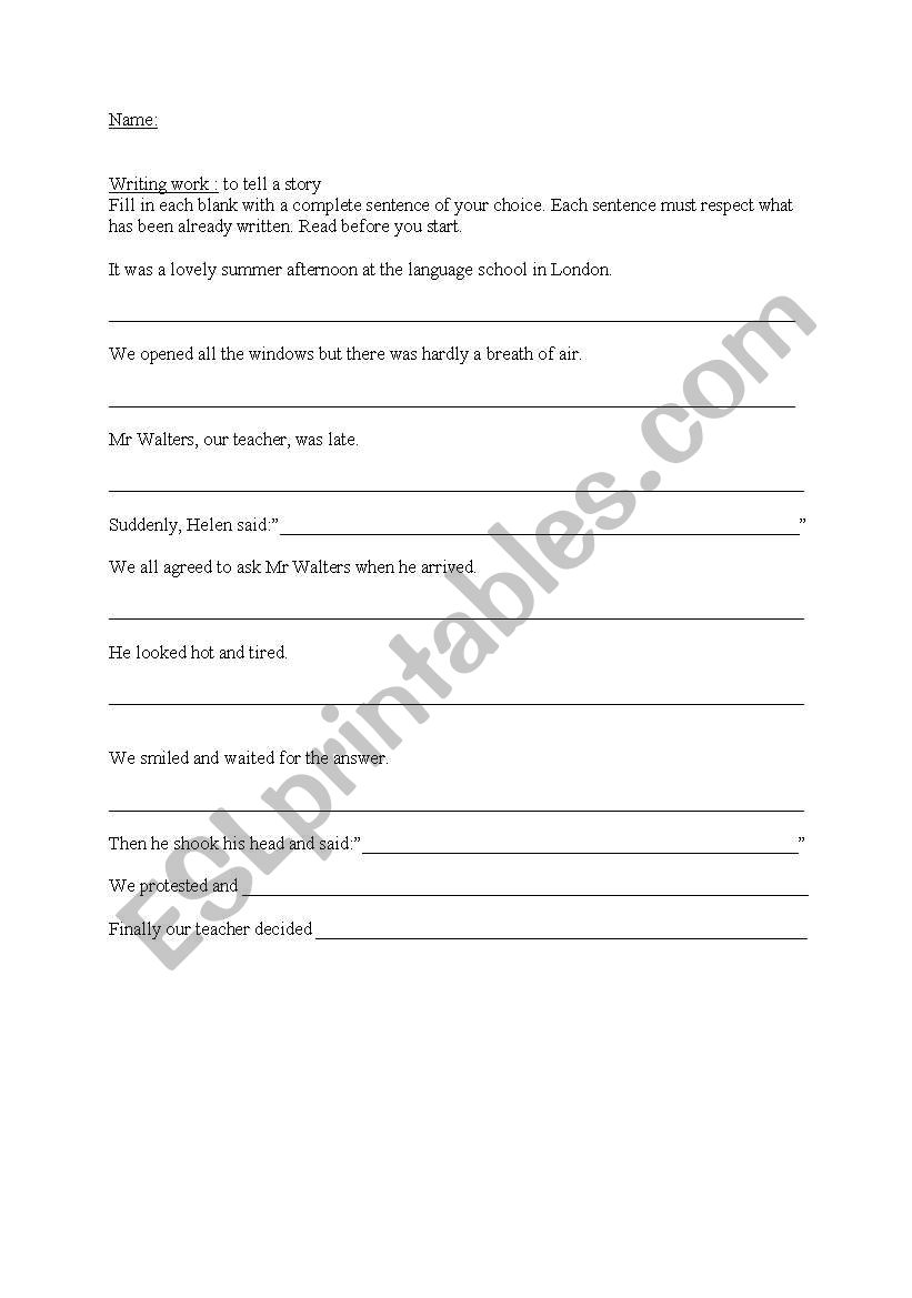 to tell a story test worksheet