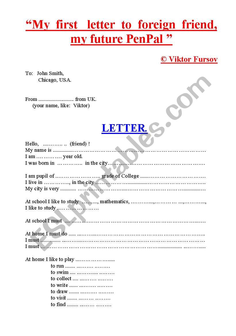 Tutorial: My First Letter to Foreign Friend or PEN-PAL: Present Indefinite