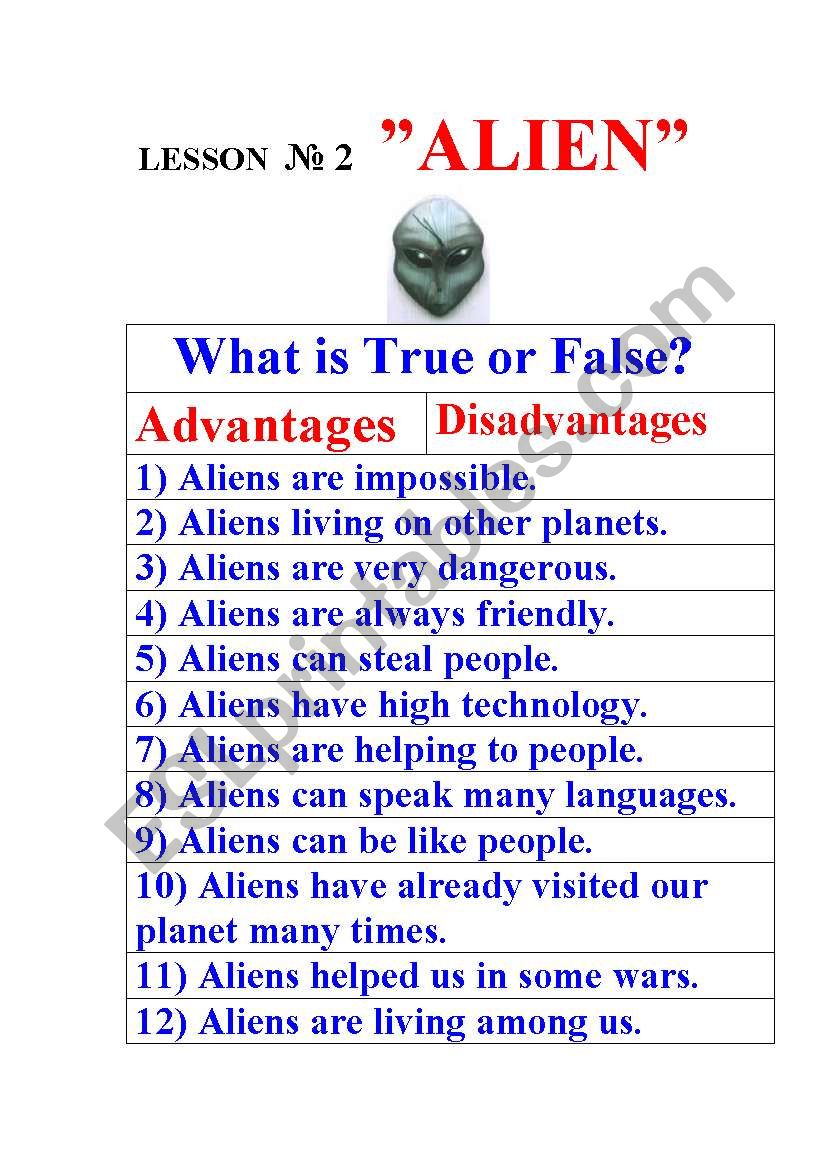 Lesson 2: ALIEN Life. What is True or False? You Know?