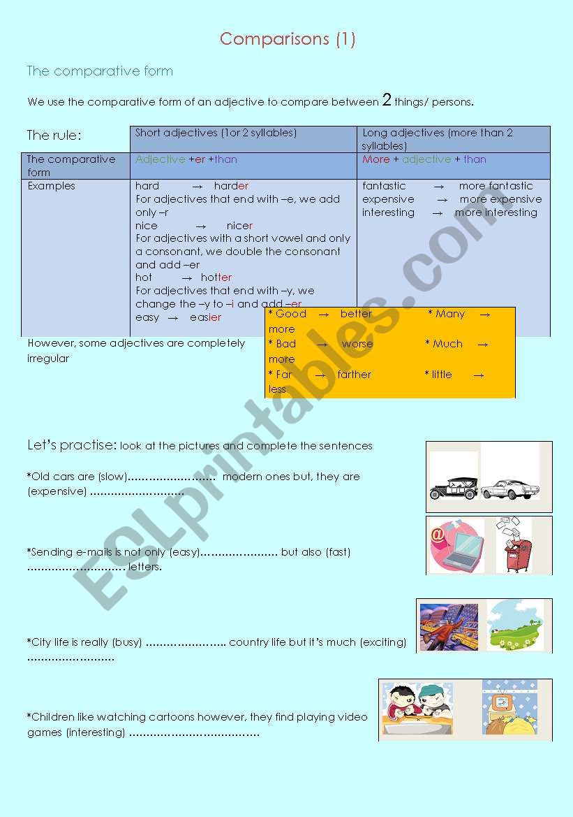 The comparative form worksheet