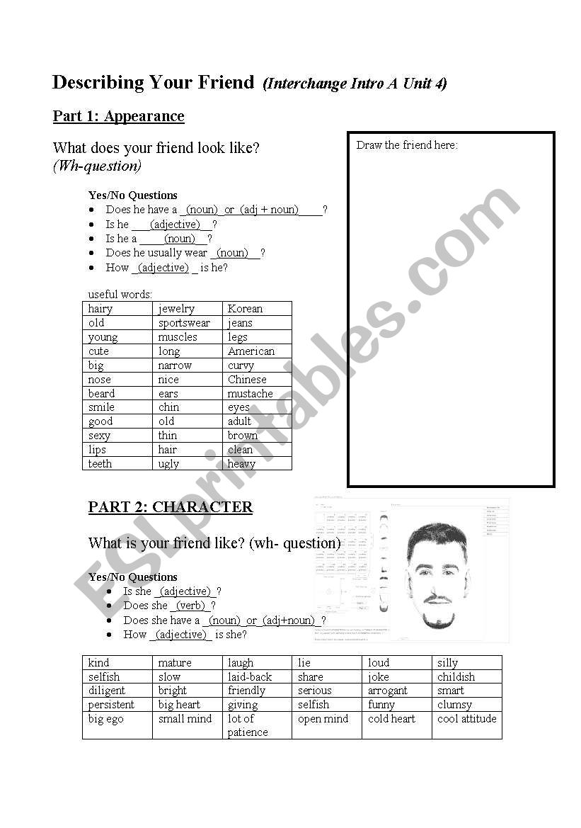 Describing your friend worksheet