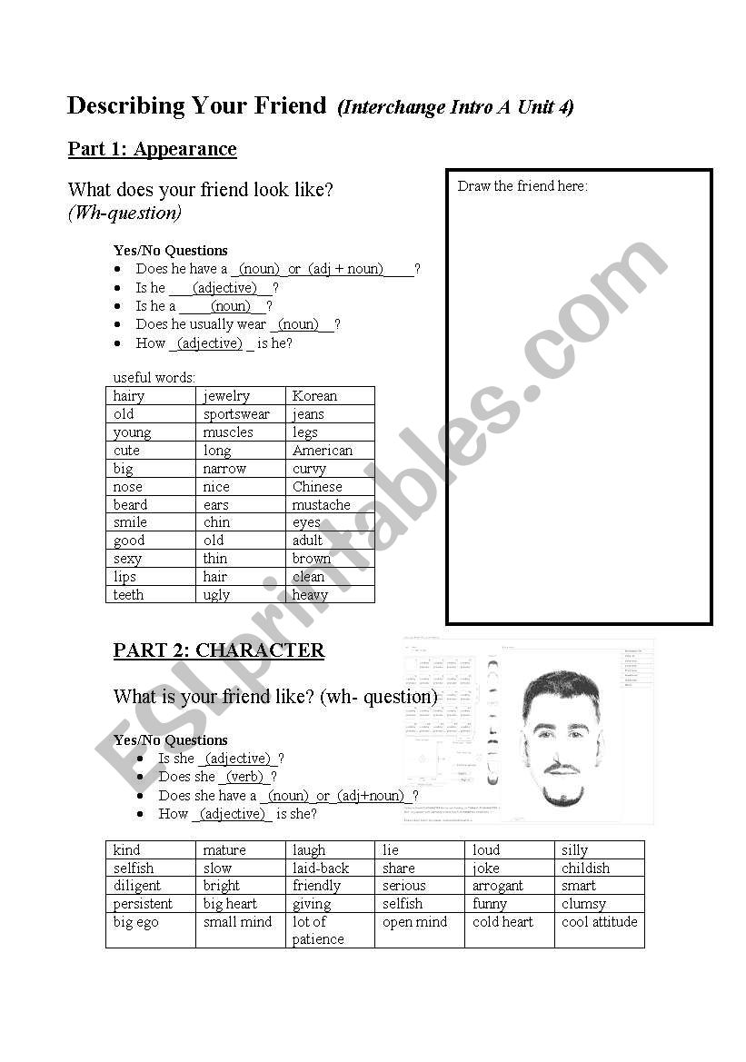 Describing your friend worksheet