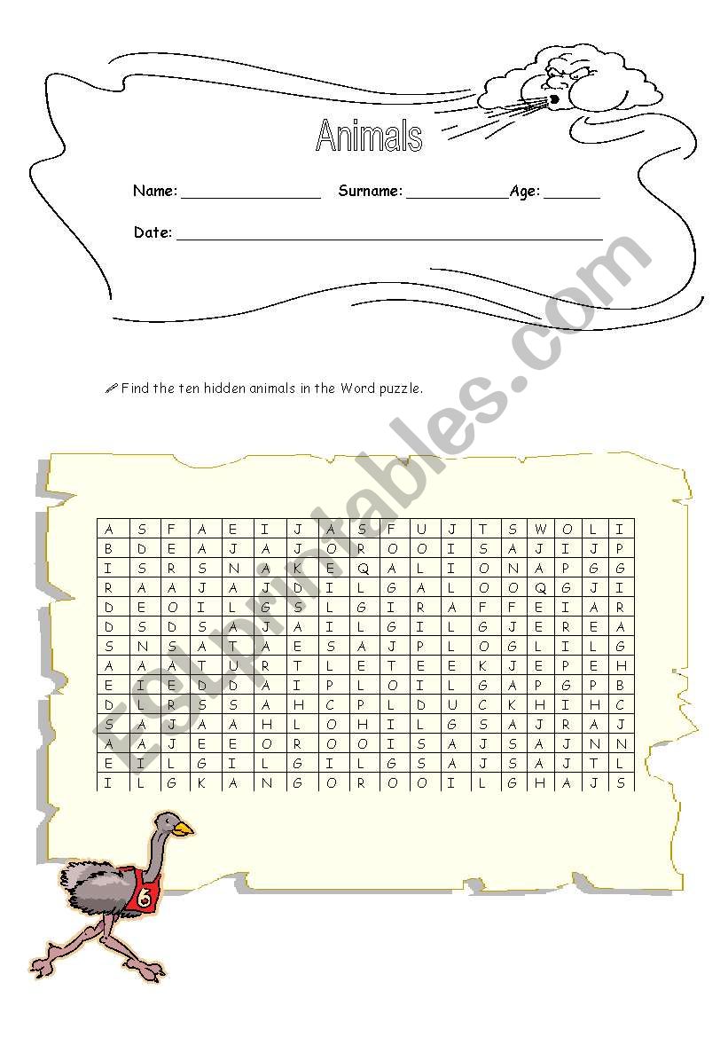 animals worksheet