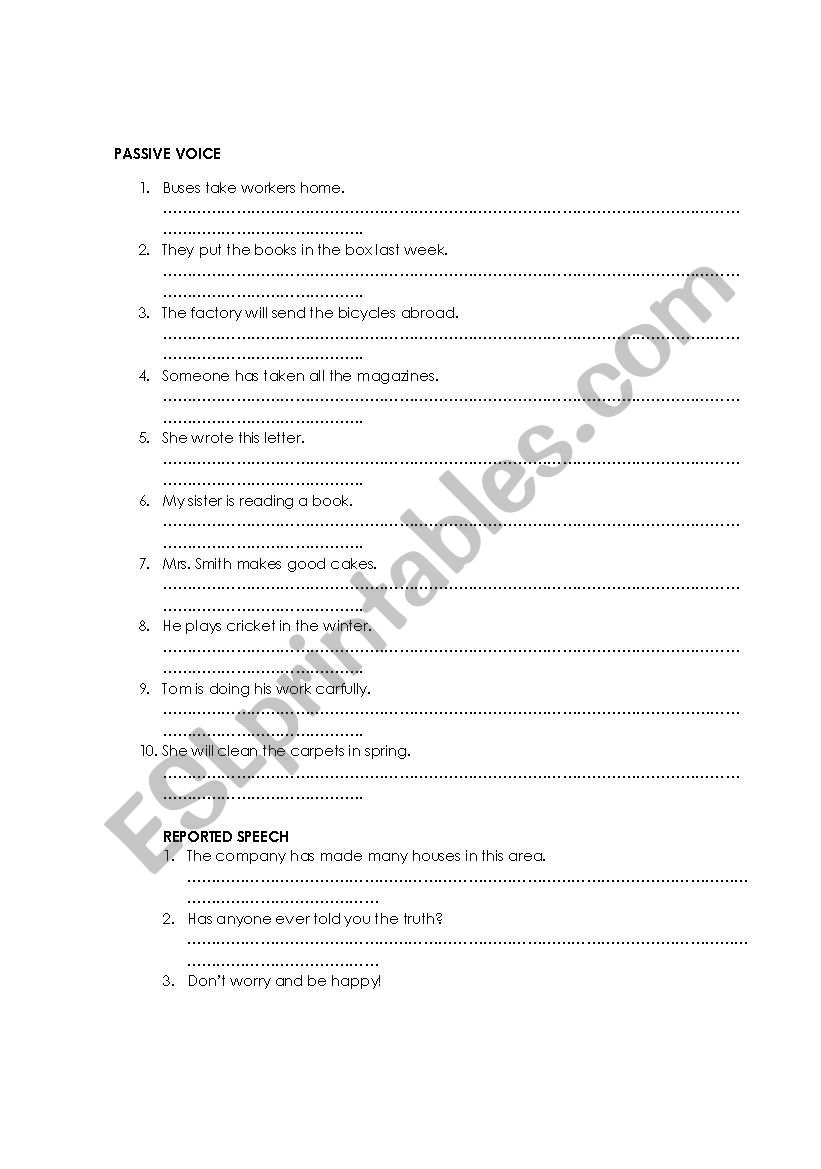 Passive Voice, Reported Speech, Conditional Sentences with Answers.