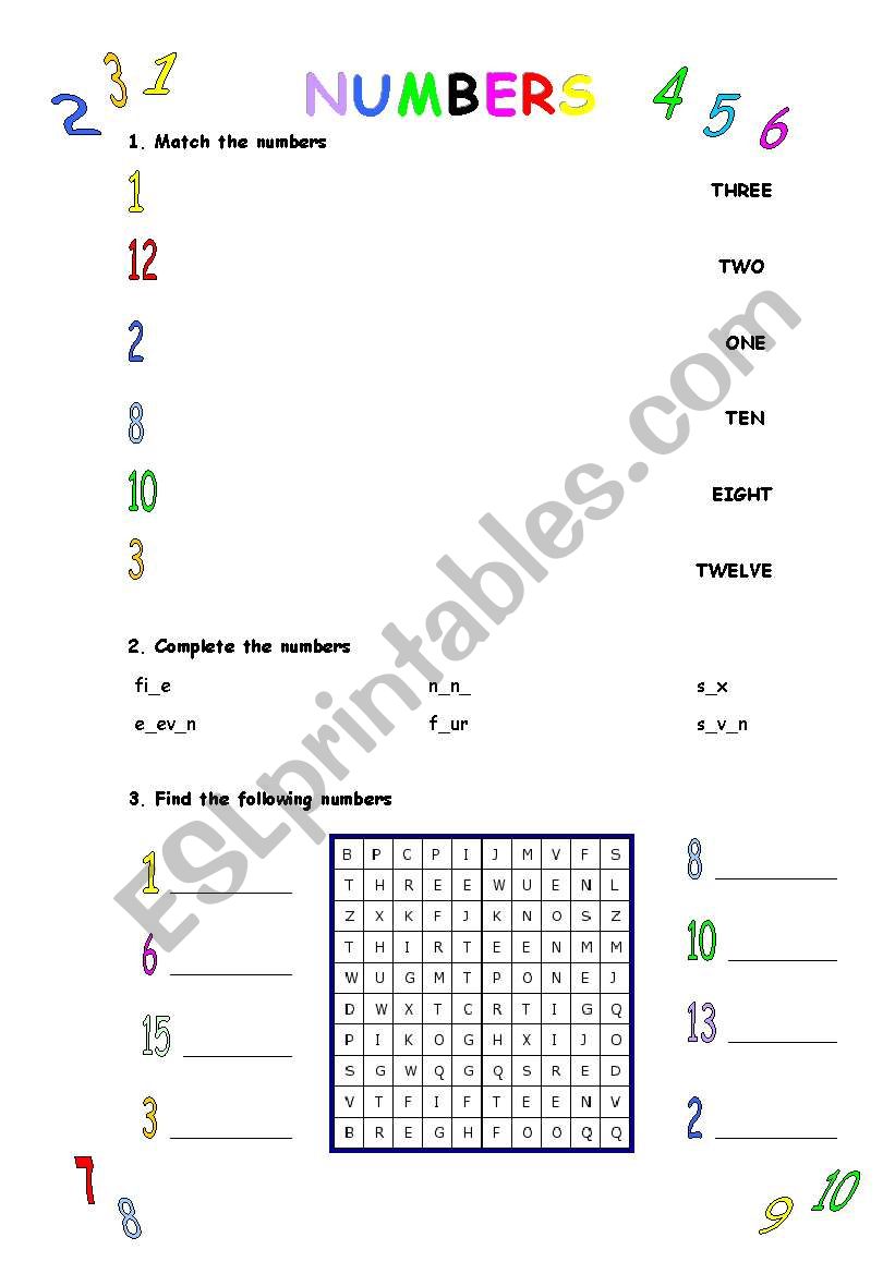 Numbers activities worksheet