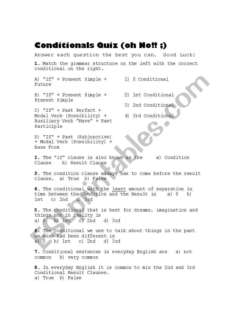 Conditional Sentences Quiz worksheet