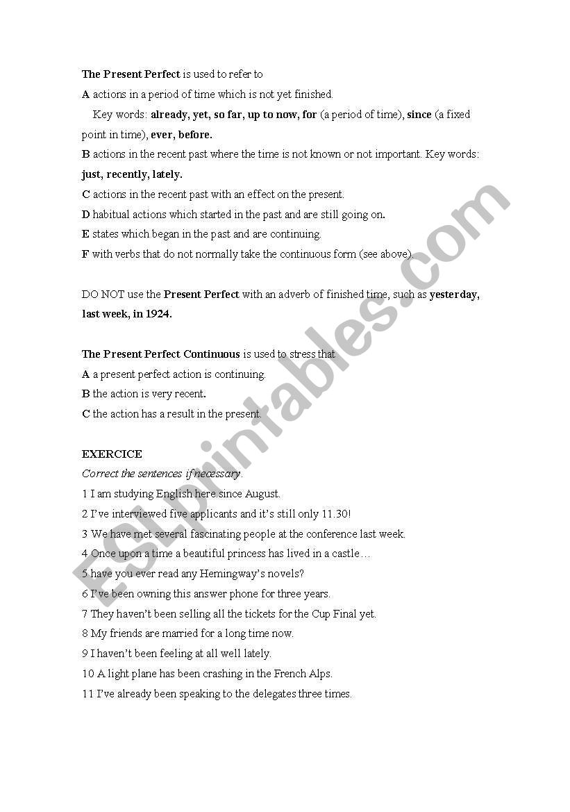 EXERCISES ABOUT PRESENT PERFECT
