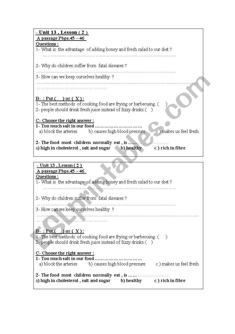 healthy food worksheet