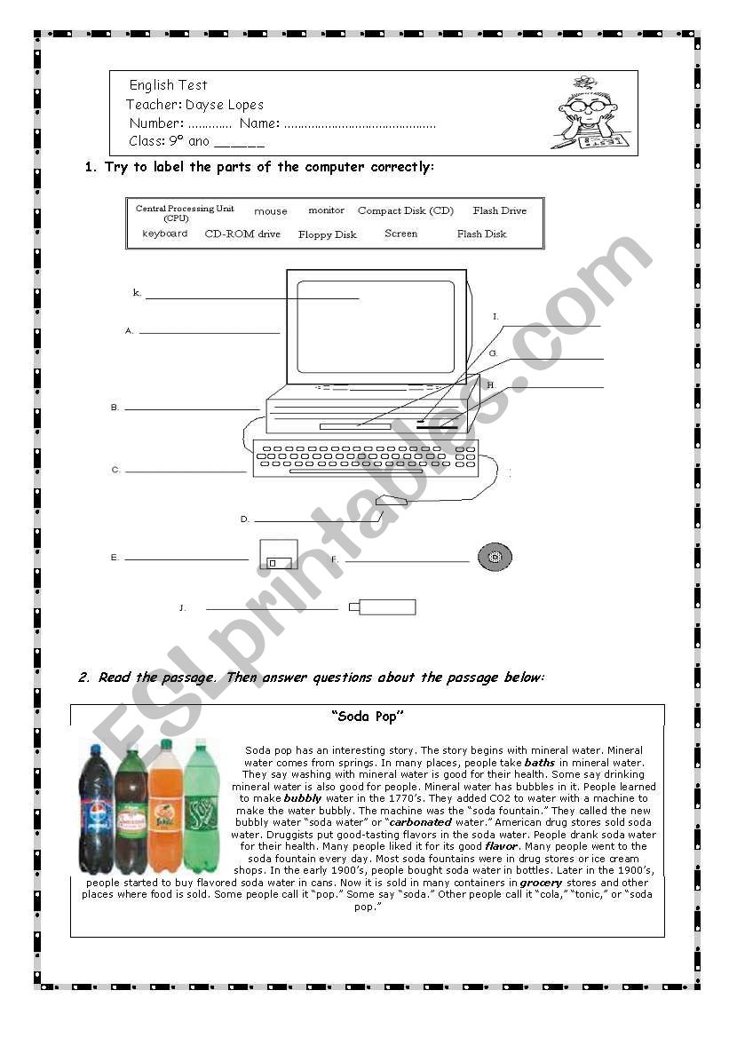 English test 9] ano worksheet