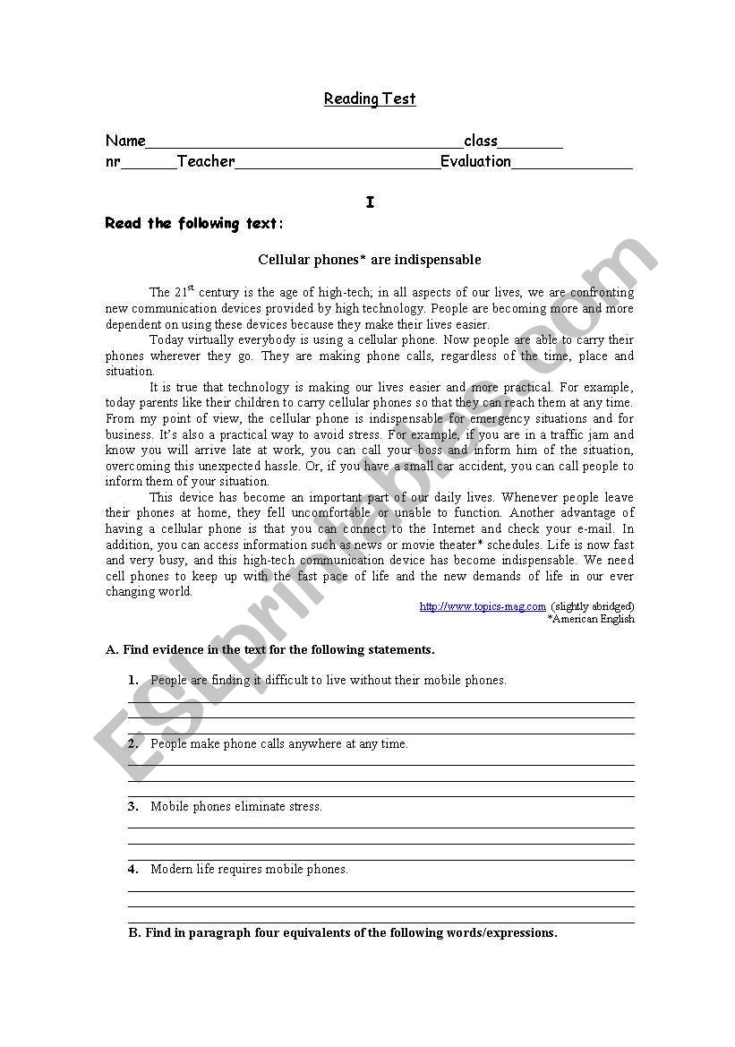 Technology worksheet