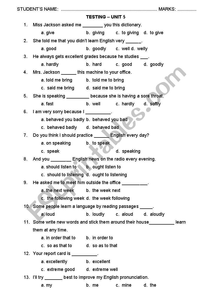 100-Multiple-choice Test worksheet