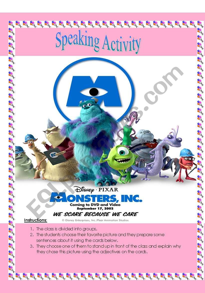 describe the monsters worksheet