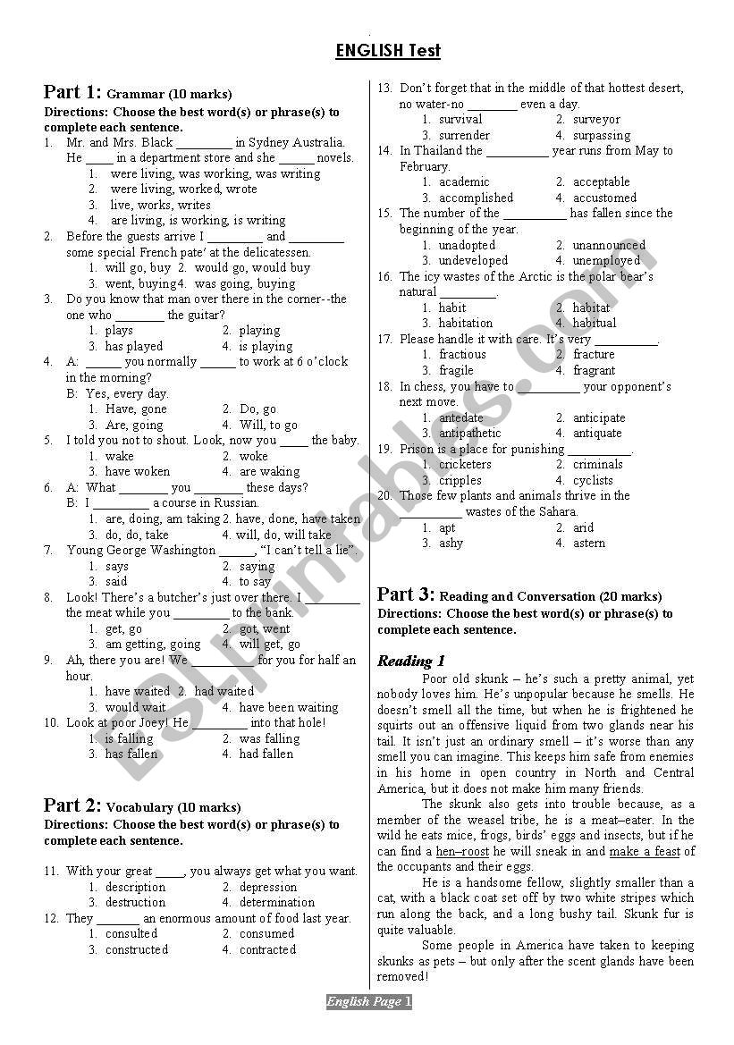 ENGLISH TEST worksheet