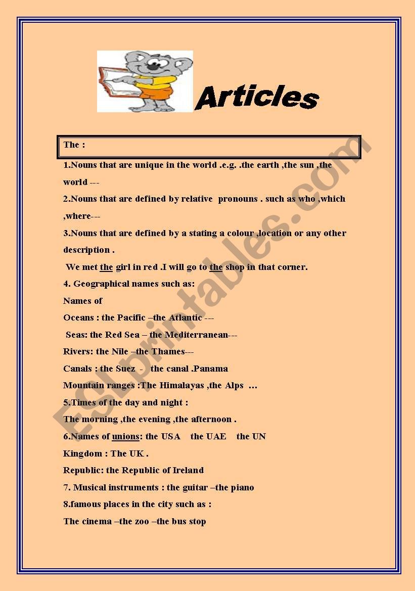article summury usage  worksheet