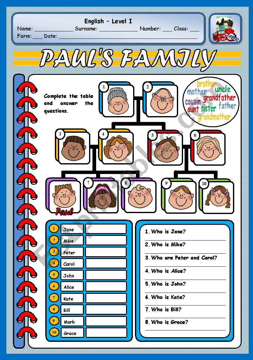 PAULS FAMILY worksheet