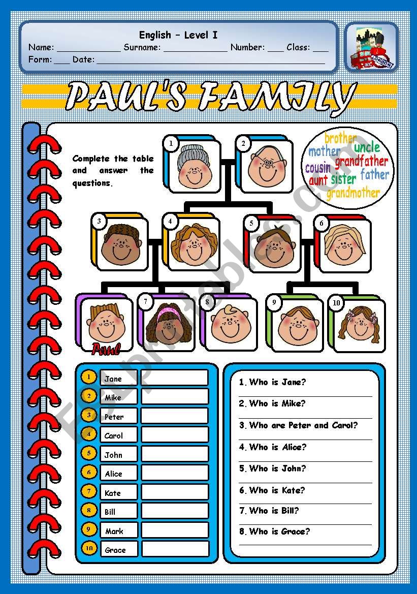 PAULÂ´S FAMILY worksheet