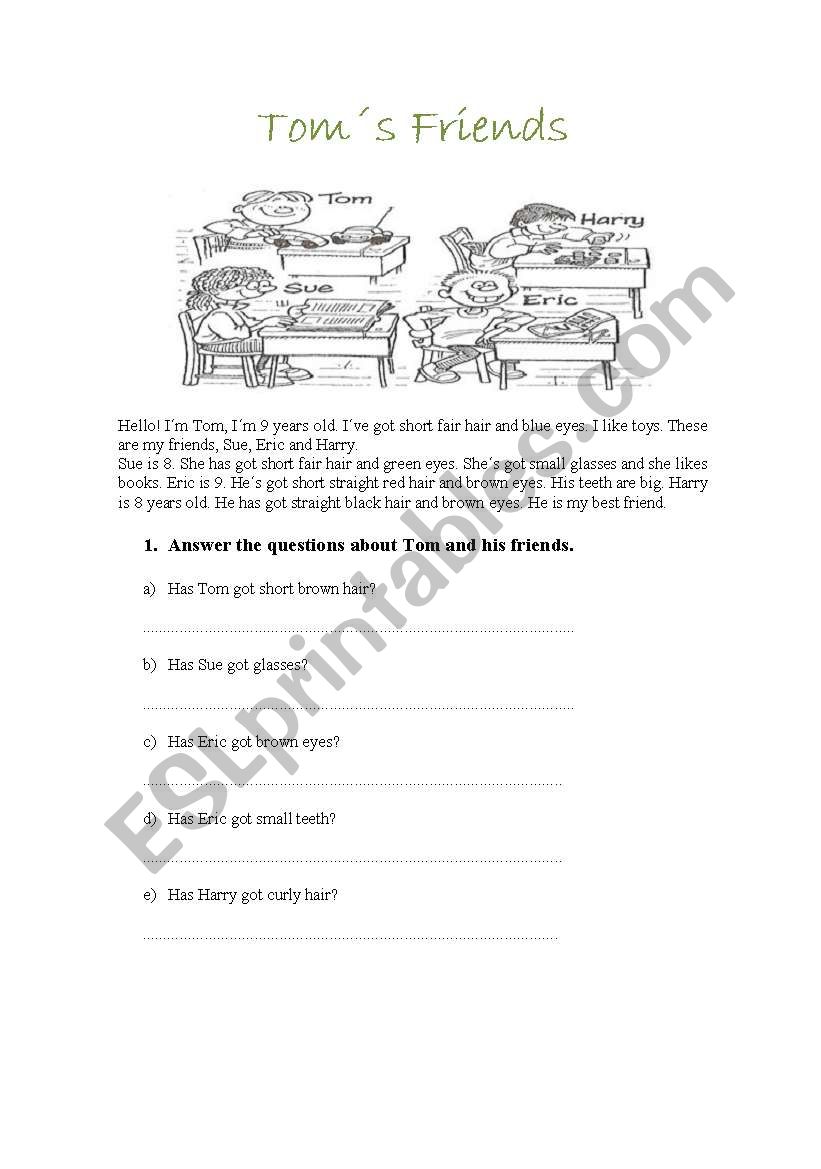 Toms friends worksheet