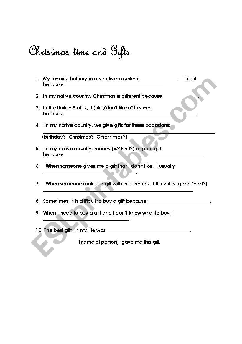 Christmas Gifts worksheet