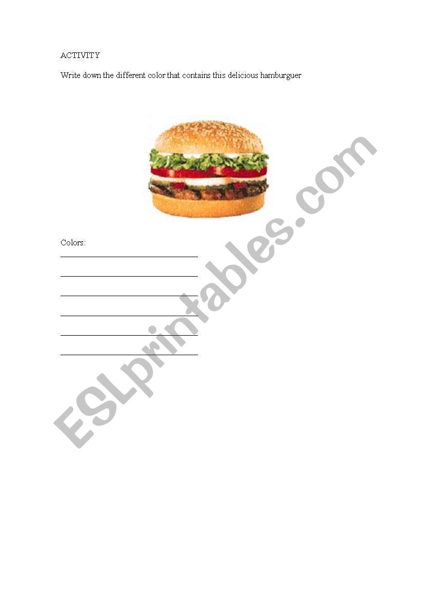 The hamburgerscolors worksheet