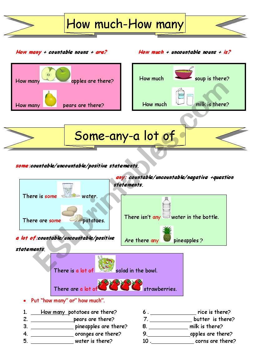How much and how many worksheet
