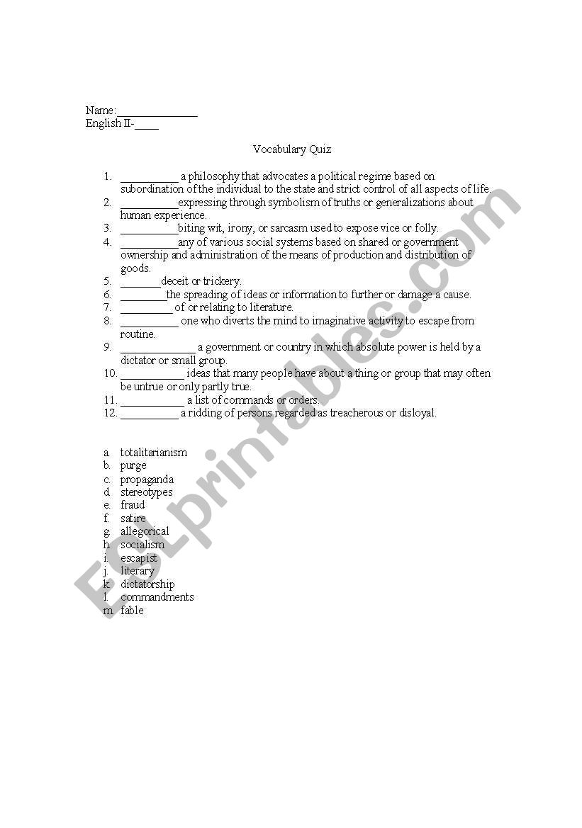 Vocabulary  worksheet