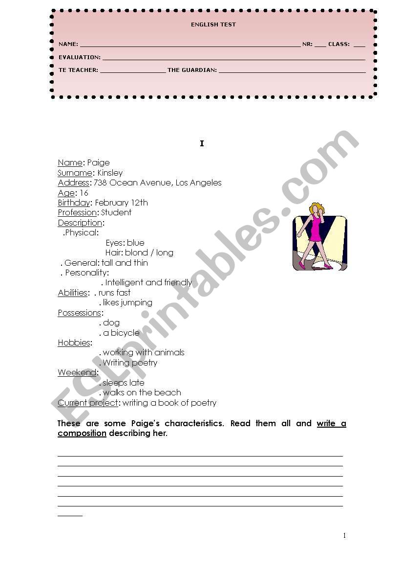 Describing people - 6th form test