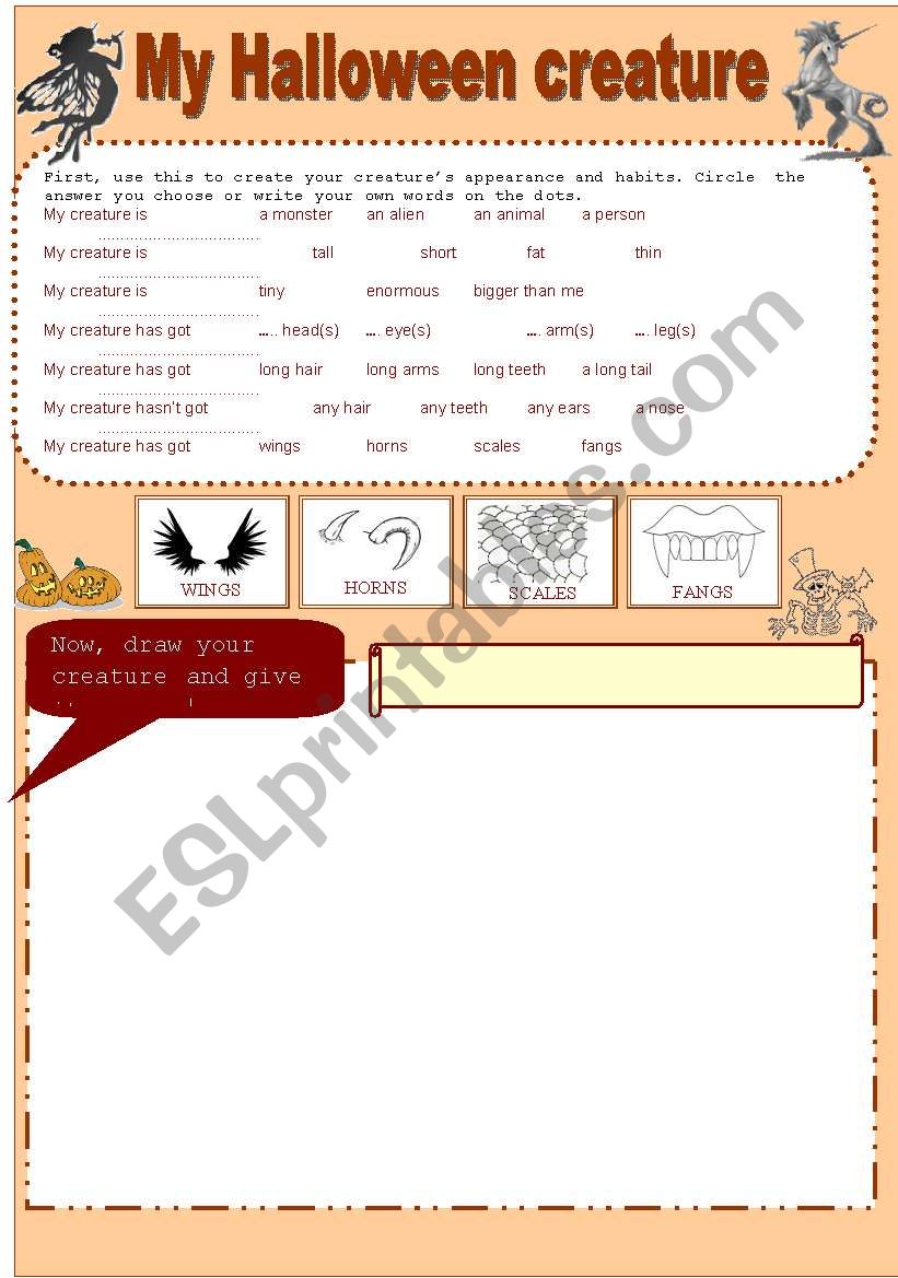 My halloween creature worksheet