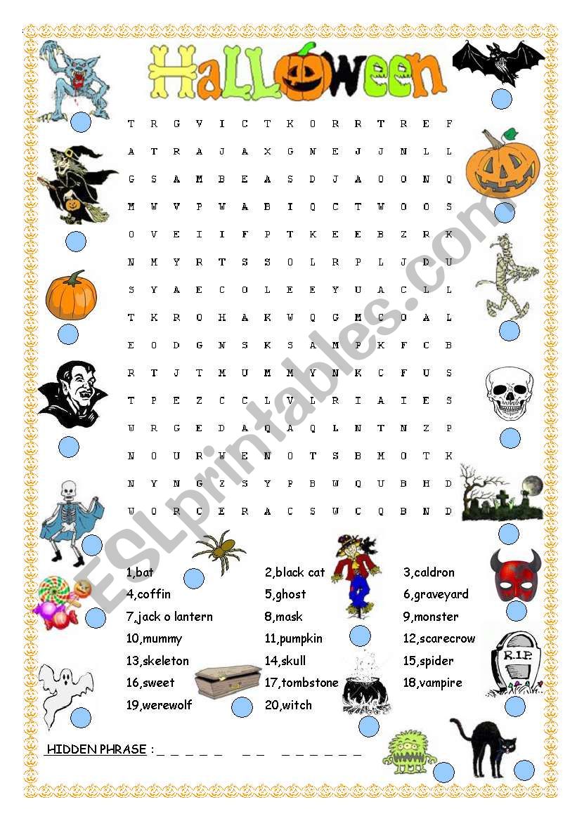 Halloween wordsearch worksheet