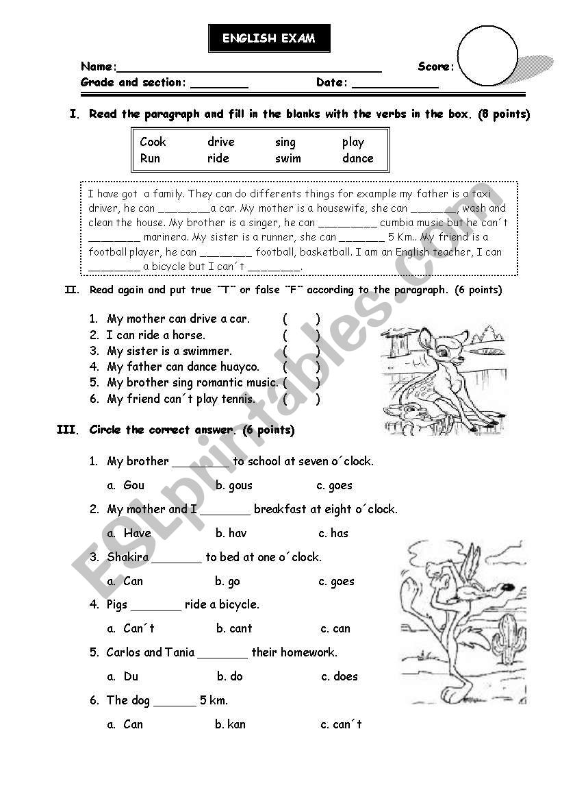 english exam worksheet