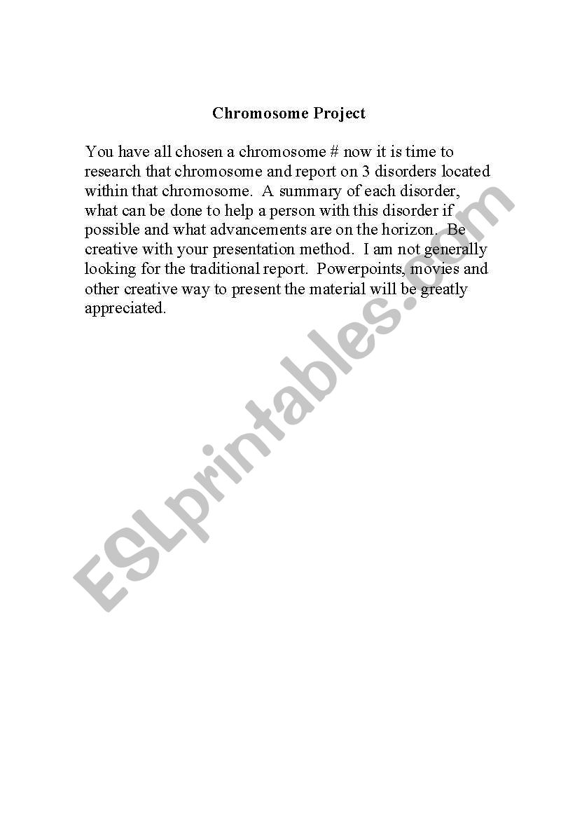 Chromosome Project worksheet